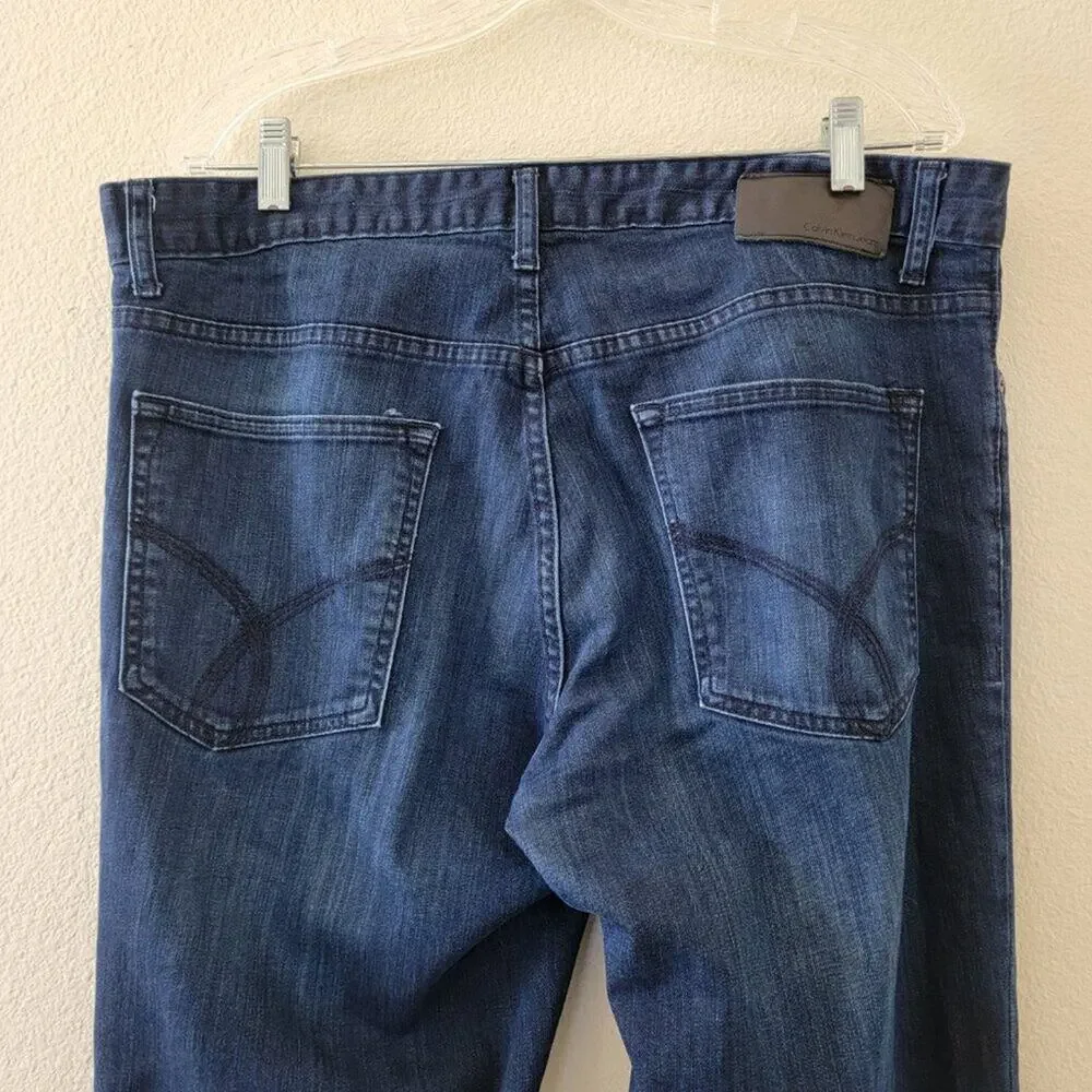 Calvin Klein Jeans Slim Straight Dark Wash Blue Mens Size 36 Cotton Stretch